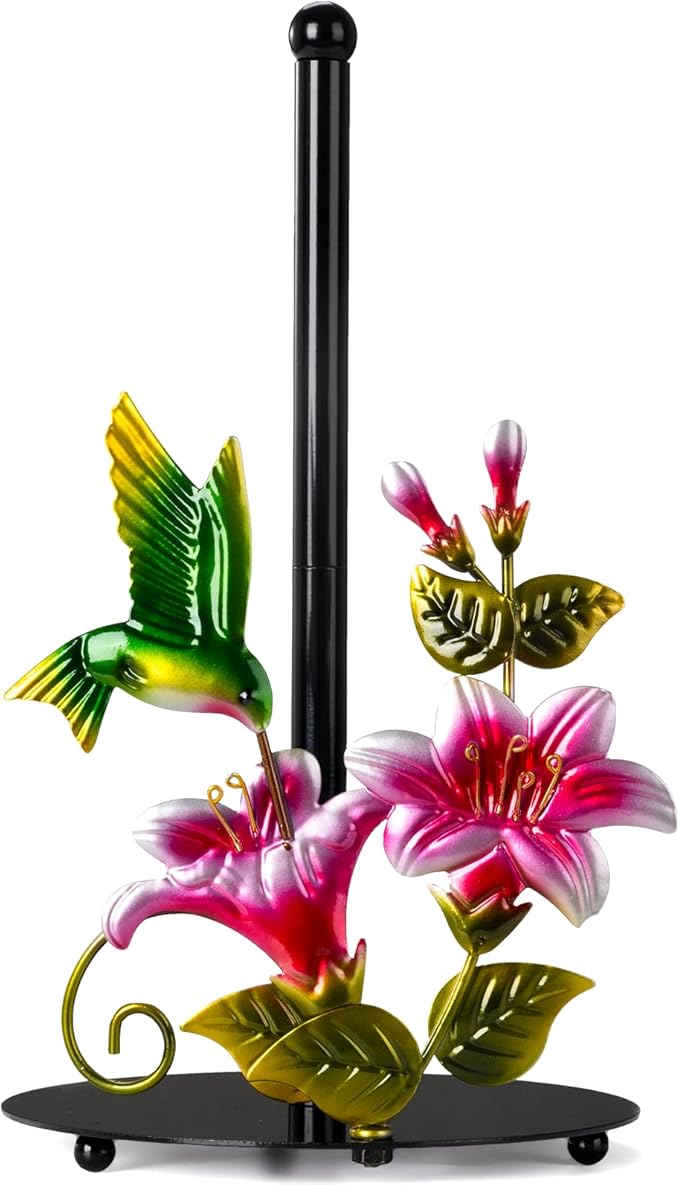 Flower & Hummingbird Decor Paper Towel Roll Holder Countertop