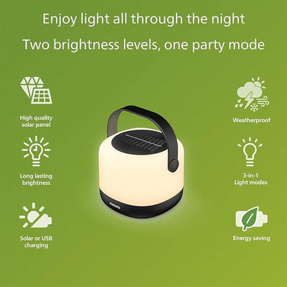 PHILIPS LED Solar Portable Light, 3-in-1 Light Setting 1-Pack Bright White (3000K), Color Changing Solar Light with 80/20 Lumen, Waterproof and Rechargeable