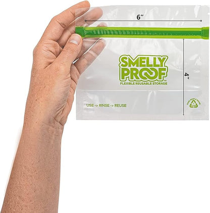 Smelly Proof 15 x Expandable Stand-Up & Fill REUSABLE Storage Bags for Food Designed & Mfg in US, BPA FREE, NO PEVA, Reusable Snack Bags, Dishwasher-Safe, Clear 3 mils STAND & FILL 6" x 4" - 15pk