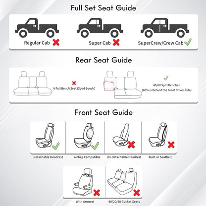 Huidasource F150 F250 F350 Front&Rear Leather Seat Covers Fit for 2015-2025 Ford F150 SuperCrew & 2017-2025 F250 F350 F450 Super Duty Crew Cab XL XLT Lariat King Ranch Platinum(Full Set/Beige)