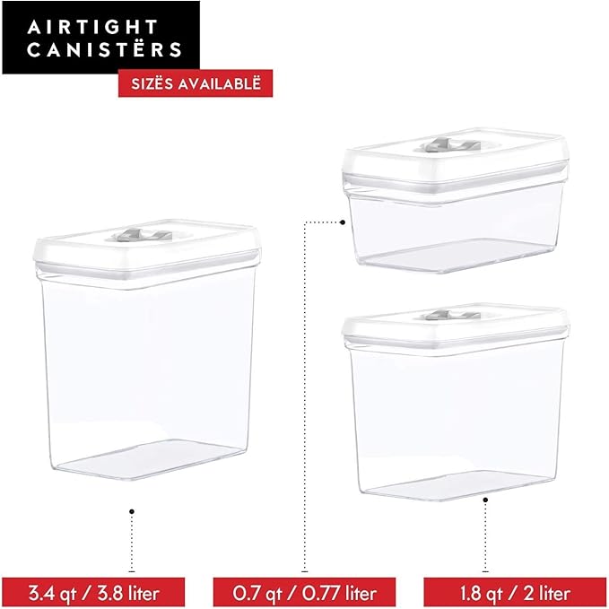 DWËLLZA KITCHEN Airtight Food Storage Containers - Pantry Snacks Kitchen Container, Baking Supplies, 4LB Sugar & Flour Canister - 4 Pc Set All Same Size - Clear Plastic BPA-Free - Keeps Fresh & Dry