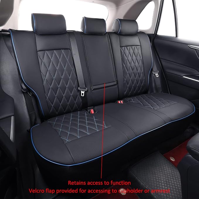 EKR Corolla Seat Cover Custom Fit for Toyota Corolla 2020 2021 2022 L/LE,Leather Car Seat Cover Full Set-Faux Leather(Black with Blue Trim)