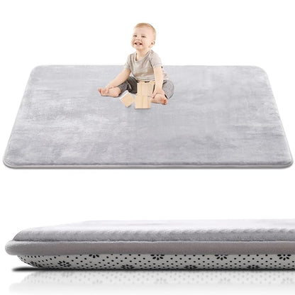 Thick Baby Play Mat for Floor, 59 x 71 Playpen, Large Tummy Time Foam, Ultra Soft Support & Plush Feel Nursery Rug, Easy Care With Non-Slip Cushioned for Infant, Kids and Toddler Crawling, Grey