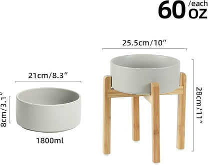 Ceramic 8.2inch Raised Dog Bowl Set, Elevated Feeder