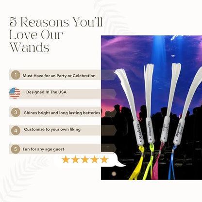 Personalized LED Fiber Optic Glow Wand 10 Pack, Multicolor LED Light Wand Custom Text Personalization String, Party Wedding Birthday Celebrations Quinceanera