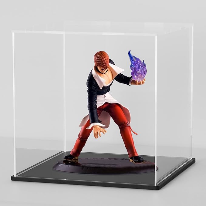 SVENJBB Acrylic Display Case, 7x7x7 Inch Acrylic Boxes for Display, Clear Display Cases with Matte Black Base and Lid for Collectibles
