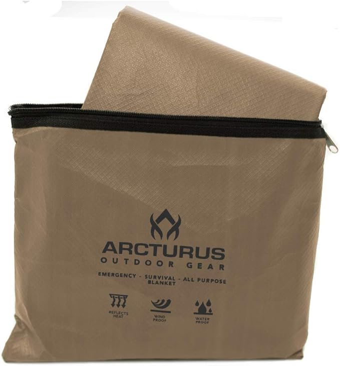 Arcturus Insulated Tarp, Reusable Heavy Duty Thermal Survival Blanket ??60x82in, Reflects 90% Body Heat, Waterproof, Windproof, 3-Layer Design, Reinforced Grommets, Coyote Brown