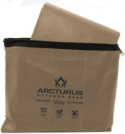 Arcturus Insulated Tarp, Reusable Heavy Duty Thermal Survival Blanket ??60x82in, Reflects 90% Body Heat, Waterproof, Windproof, 3-Layer Design, Reinforced Grommets, Coyote Brown