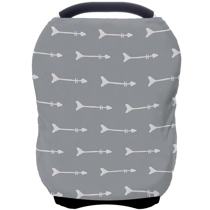 Nursing Carseat Canopy Breastfeeding Cover - Multi-use Stretchy Car Seat Covers for Babies, Baby Shower Gifts (Grey Arrows)