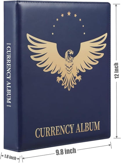 MUDOR Premium PU Banknote World Currency Collection Album, 90 Pockets Dollar Bill Holders for Collectors, Classic Paper Money Collecting Storage Book Album Binder Supplies (Blue)