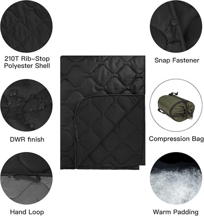 Military Poncho Liner 55”x 79” Camping Blanket Insulation Compact Waterproof for Travel Stadium Outdoor Camping