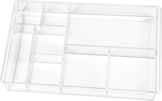 ZEXALOR 8-Section Clear Drawer Organizer, Large Acrylic Drawer Divider Tray