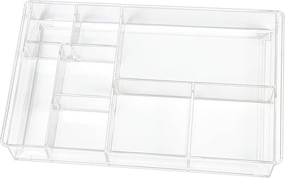 ZEXALOR 8-Section Clear Drawer Organizer, Large Acrylic Drawer Divider Tray