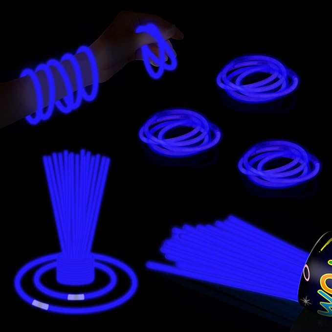 40 Pack 8??Blue Glow Sticks Bracelet Necklaces Bulk with 40 Connectors Neon Glow In The Dark Party favors Supplies for Holiday Birthday Party Decoration (Blue)