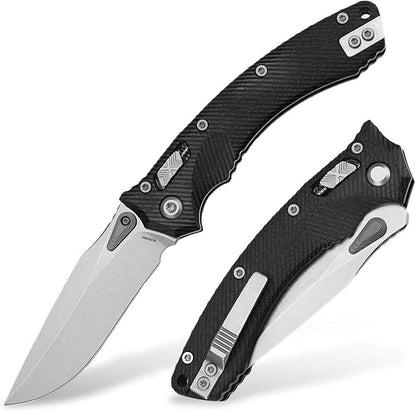 Folding Pocket Knife for Men, M390 3.7" Blade with G10 Handle and Crossbar Lock, EDC Knife for Camping, Hiking, and Outdoor Gifts for Him (Black)