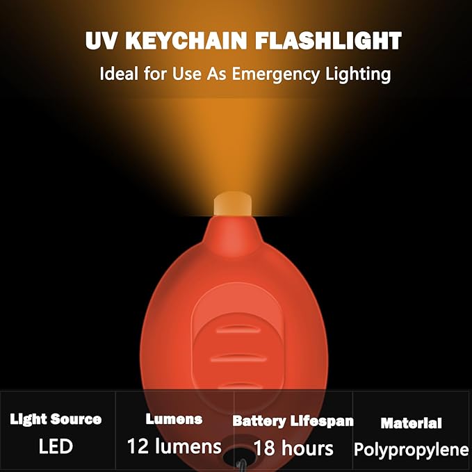Mini LED Keychain Flashlight, 12 Lumen Orange Light, Portable Keyring Torch with Orange Shell, 6-Pack
