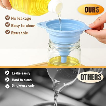 Kitchen Funnel Set 3 Pack, Collapsible Silicone Funnels