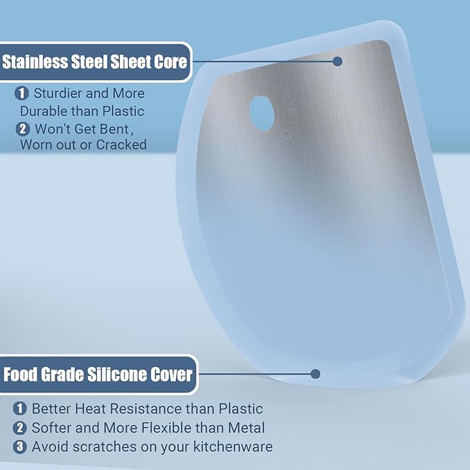 Silicone Dough Scraper with Stainless Steel Sheet, Curved Edge Flexible Bowl