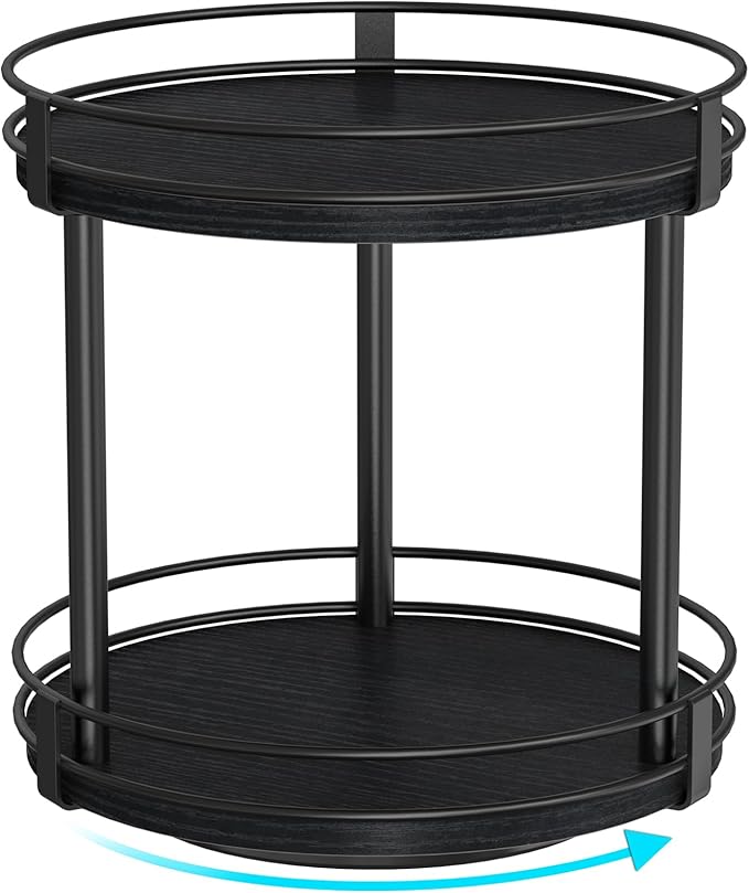 Snughome Lazy Susan Spice Rack, 2 Tier Rotating Spice Rack, Wood Lazy Susan