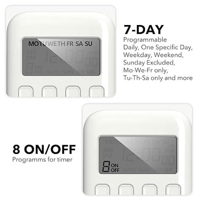 BN-LINK Indoor Digital Timer Outlet, Single Outlet 7 Day Programmable Light