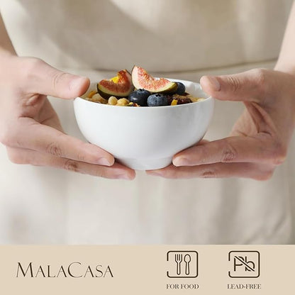 MALACASA Small White Bowls Set of 8, 10 Oz Ice Cream Bowls - Little Ceramic Bowls for Bouillon,Side Dishes, Dessert, Oatmeal, Fruit, Portion Control - Dishwasher & Microwave Safe.