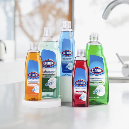 Clorox Ultra Concentrated Dish Soap with OXI, Fresh Scent, 26 Fl Oz | Bleach-free formula, dermatologist tested, cuts grease on contact, tough on baked-on stains