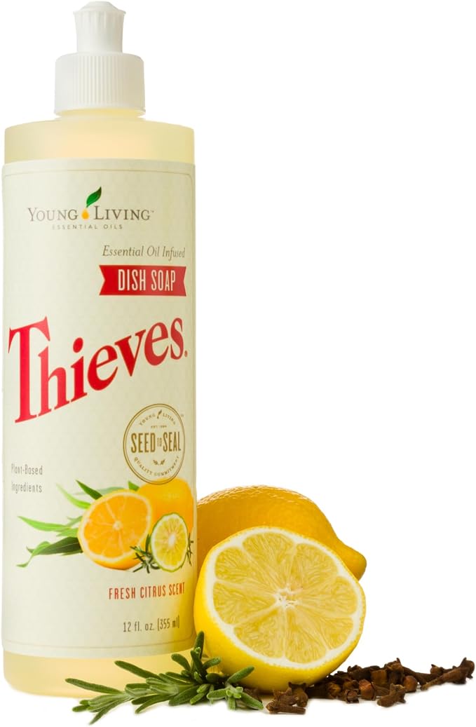 Young Living Thieves Dish Soap | 12 oz | Plant Based Dishwashing Liquid | Formulated with Lemon, Premium Essential Oils, and Water | Gentle on Hands | Ideal for Cleaning Dishes | 1 Pack