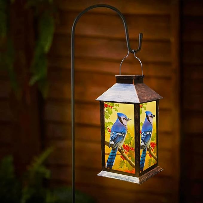 Solar Lanterns Outdoor Hanging Blue Jay Solar Lights Decorative for Garden Patio Porch and Tabletop PVC Waterproof LED Lantern (1pack)…
