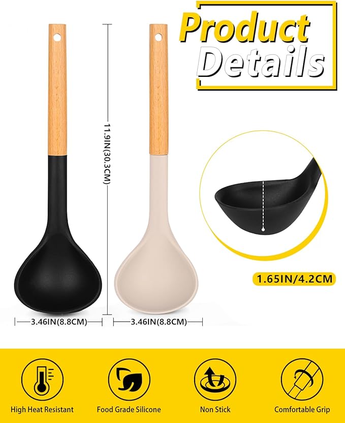 Pack of 2 Soup Ladle, Silicone Ladle Spoon