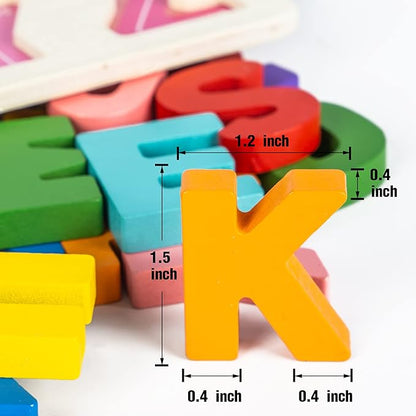Alphabet Puzzle Wooden Puzzles for Toddlers 3 4 5 Year Old, ABC Puzzle Shape Alphabet Learning Puzzles Toys with Puzzle Board & Letter Blocks, Preschool Educational for Girls Boys