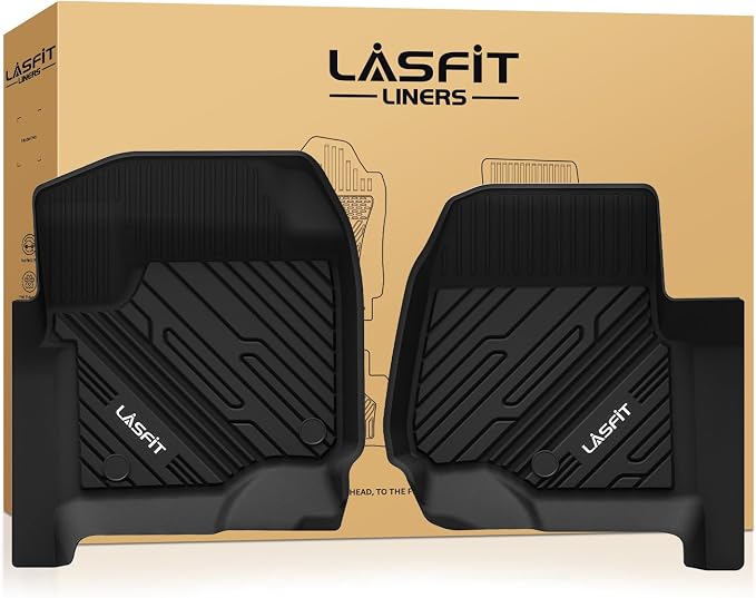 LASFIT Floor Mats for Ford F250 F350 F450 2017-2026 Crew Cab Front Bucket Seat (Not Fit Row Bench Seating) Floor Super Duty All Weather Protector TPE Car Floor Liner, only 1st, 2pcs Black