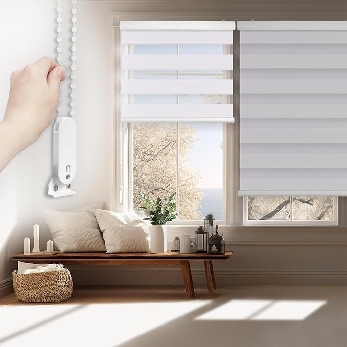 FOIRESOFT Standard Custom Blackout Zebra Roller Blinds Dual Layer Privacy Shade
