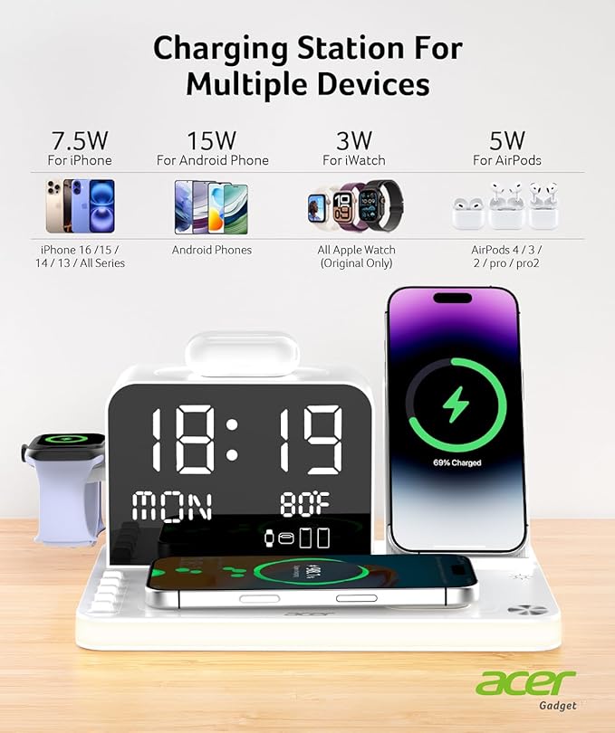 Acer 7-in-1 Wireless Charging Station - 30W Fast Wireless Charger