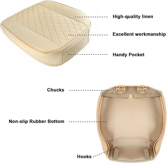 West Llama Linen Front Car Seat Cover Protector Anti-Slip Bottom Seat Cover Fits 95% of Vehicles,Wrapping Around The Bottom,Diamond Pattern(Beige-2Pcs)