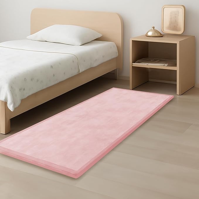 Baby Play Mat for Kids Room,Extra Thick Elasti-Foam Anti-Fall Cushion Mat for Babies,Toddlers,Infants,Water-Repellent&Non-Slip Bedroom Bedside Rugs(Pink)