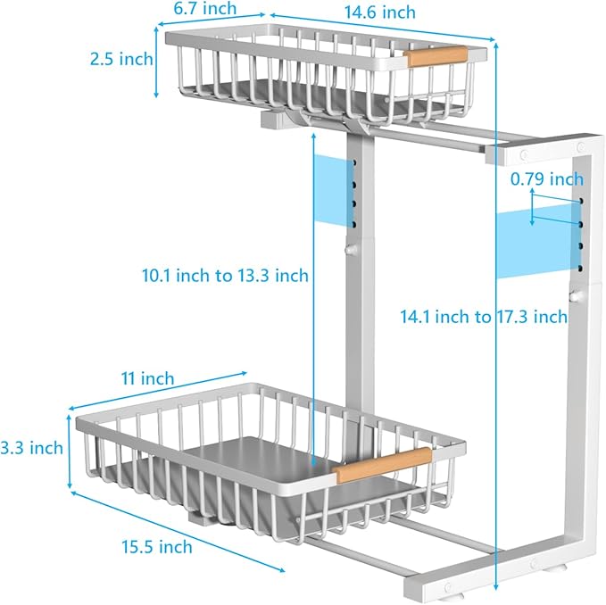 Merrylun Under Sink Organizers, 5 Adjustable Height，Metal Pull Out Under Sink