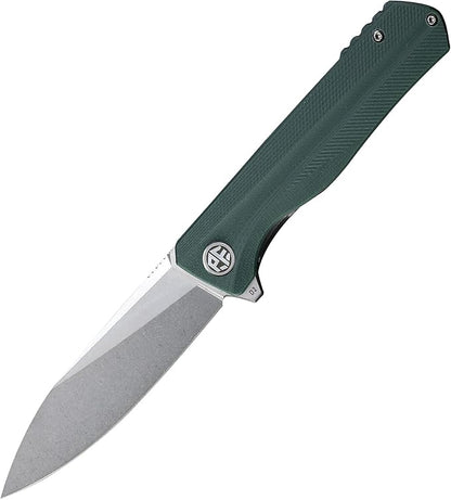 Petrified fish G10 handle D2 steel blade 2CR13 liner ball bearing flipper folding knife camping hunting EDC pocket tool PF818 (Green, Stonewash)