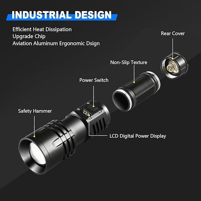 Rechargeable LED Flashlights 10000.00 High Lumens,?Ÿ�?ŸŽ?Ÿ�?Ÿ“ ?��?�ž?�° High Powered Waterproof Tactical Flashlight Spotlight Flashlight for Home, Bright Flashlight Black for Outdoor Camping Emergency