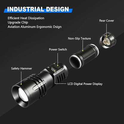 Rechargeable LED Flashlights 10000.00 High Lumens,?Ÿ�?ŸŽ?Ÿ�?Ÿ“ ?��?�ž?�° High Powered Waterproof Tactical Flashlight Spotlight Flashlight for Home, Bright Flashlight Black for Outdoor Camping Emergency