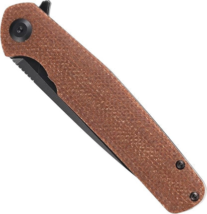 Sitivien ST102 Folding Knife, D2 Steel Blade+Micarta Handle EDC Tool Knife for Outdoor, Camping, Hunting, Survival (Brown) …
