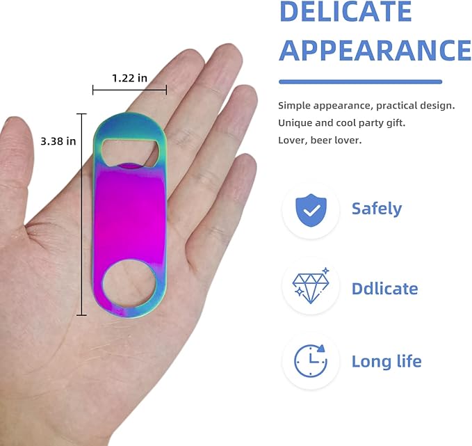 Rainbow Color Stainless Steel Flat Bottle Opener, Sturdy and Durable 2 Pcs to