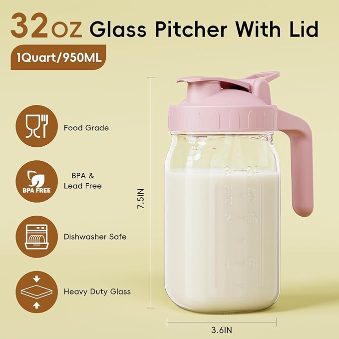 Breast Milk Pitcher - 32 oz Glass Mason Jar