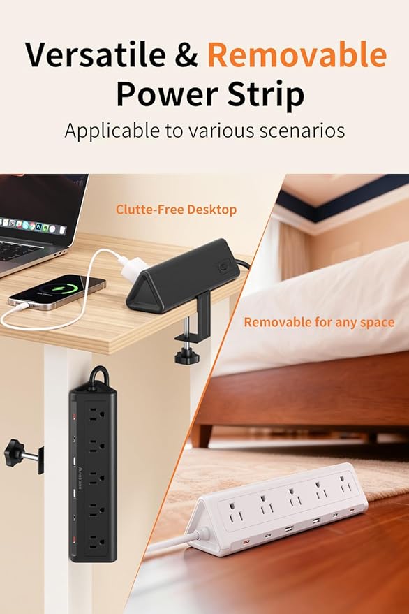 10 FT Desk Clamp Power Strip