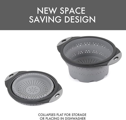 Dexas 8" Collapsible Silicone Colander in Cool Grey, Kitchen Strainer