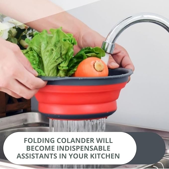Red Round Silicone Collapsible Colander – Silicone Round Kitchen Strainers