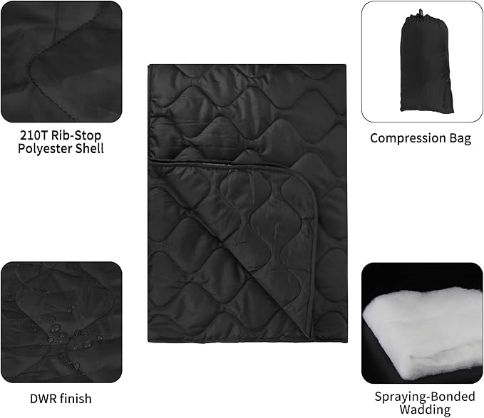 Poncho Liner Military Insulation Outdoor Camping Blanket for Travel, Beach, Grass, Picnic, Car Emergency, Outdoor, Survival