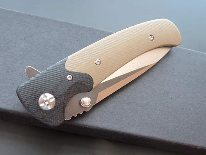 Eafengrow EF67 Pocket Knife with Metal Clip,D2 Steel Blade G10 Handle EDC folding knife Tool Liner Lock for Tourist Outdoor Camping Hiking Tactical (EF67-desert)