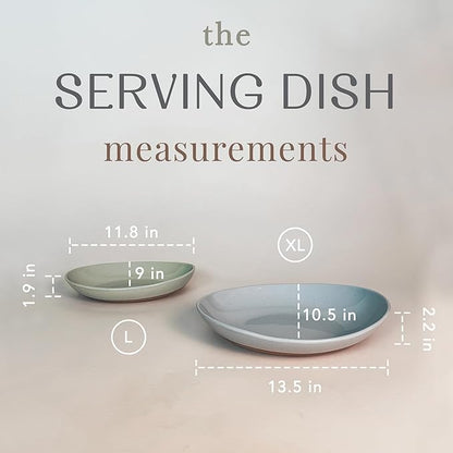 Mora Ceramic Large Serving Bowls- Set of 2 Oval Platters for Entertaining. Modern Kitchen Dishes for Dinner, Fruit, Salad, Turkey, etc. Oven, Dishwasher Safe, 55/35 oz, 13.5" / 11.8" - Neutrals