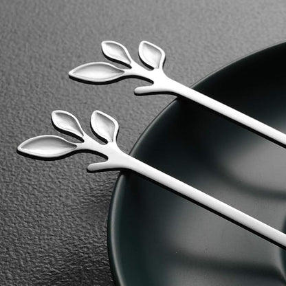 AnSaw Elegant Silver Leaf Coffee Spoons