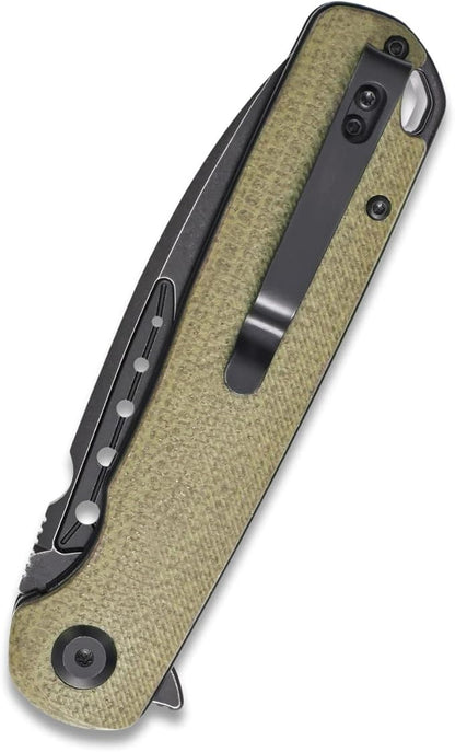 Sitivien ST131 Folding Knife,D2 Blade Micarta Handle EDC Tool Knife with Liner Lock for Outdoor Camping Hiking Fishing(Green)